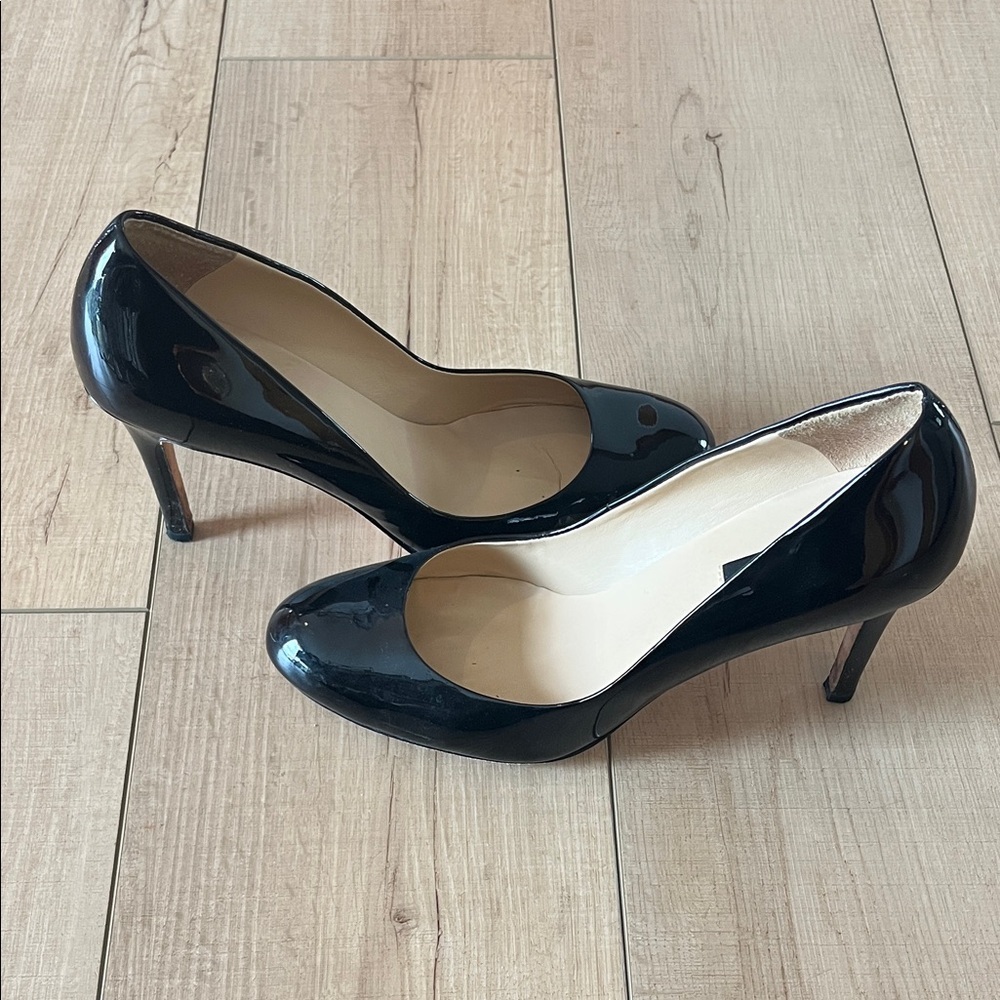 Ann Taylor Black Patent Round-Toe Pumps - Picture 2 of 5